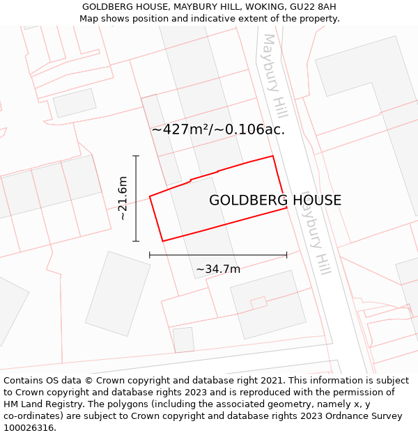 GOLDBERG HOUSE, MAYBURY HILL, WOKING, GU22 8AH: Plot and title map