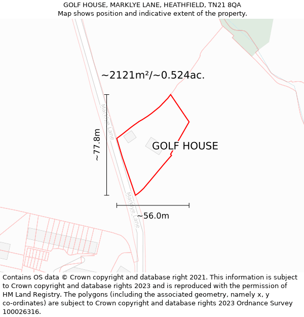 GOLF HOUSE, MARKLYE LANE, HEATHFIELD, TN21 8QA: Plot and title map