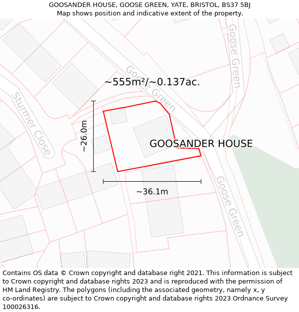 GOOSANDER HOUSE, GOOSE GREEN, YATE, BRISTOL, BS37 5BJ: Plot and title map