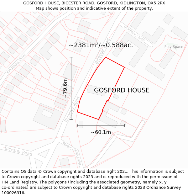GOSFORD HOUSE, BICESTER ROAD, GOSFORD, KIDLINGTON, OX5 2PX: Plot and title map