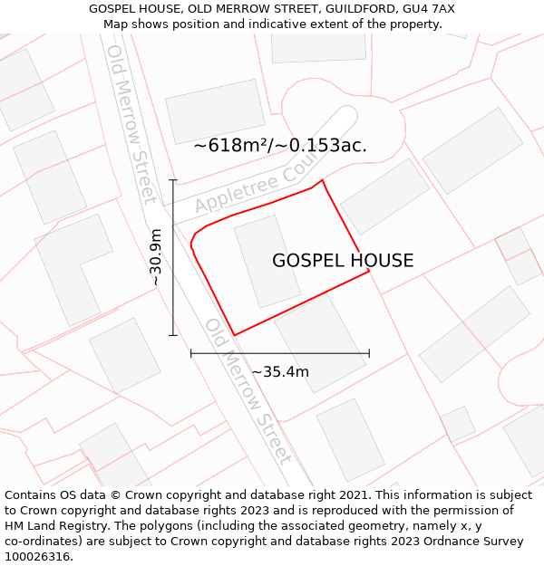 GOSPEL HOUSE, OLD MERROW STREET, GUILDFORD, GU4 7AX: Plot and title map