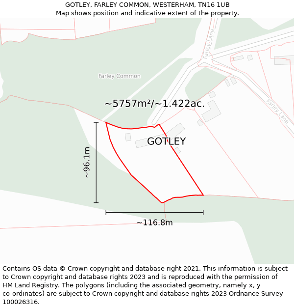 GOTLEY, FARLEY COMMON, WESTERHAM, TN16 1UB: Plot and title map