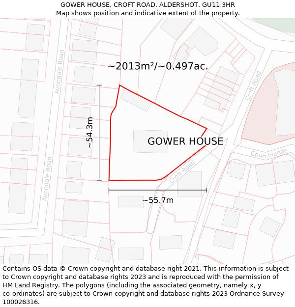GOWER HOUSE, CROFT ROAD, ALDERSHOT, GU11 3HR: Plot and title map