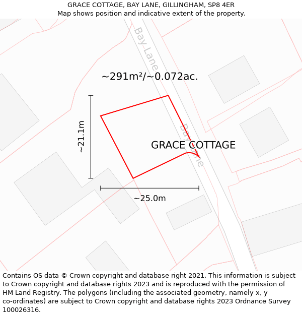 GRACE COTTAGE, BAY LANE, GILLINGHAM, SP8 4ER: Plot and title map