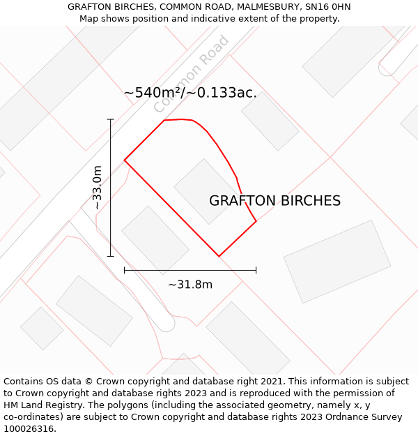 GRAFTON BIRCHES, COMMON ROAD, MALMESBURY, SN16 0HN: Plot and title map