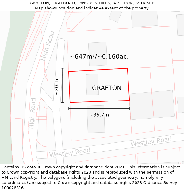 GRAFTON, HIGH ROAD, LANGDON HILLS, BASILDON, SS16 6HP: Plot and title map