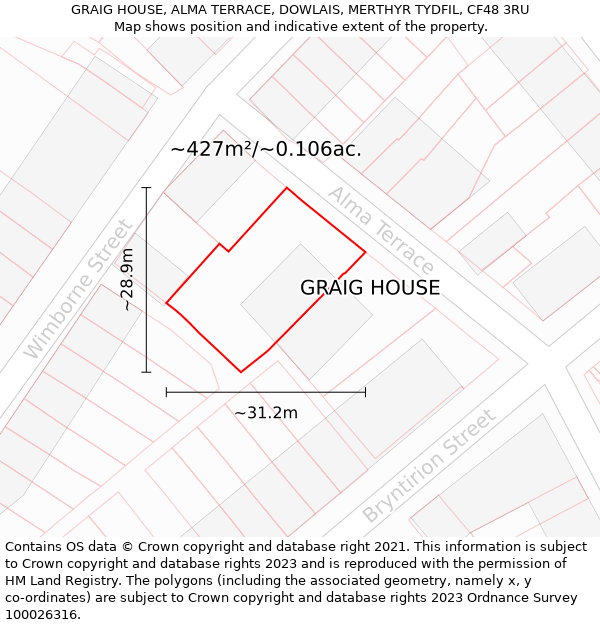 GRAIG HOUSE, ALMA TERRACE, DOWLAIS, MERTHYR TYDFIL, CF48 3RU: Plot and title map