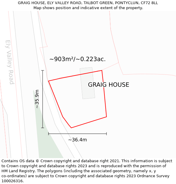 GRAIG HOUSE, ELY VALLEY ROAD, TALBOT GREEN, PONTYCLUN, CF72 8LL: Plot and title map