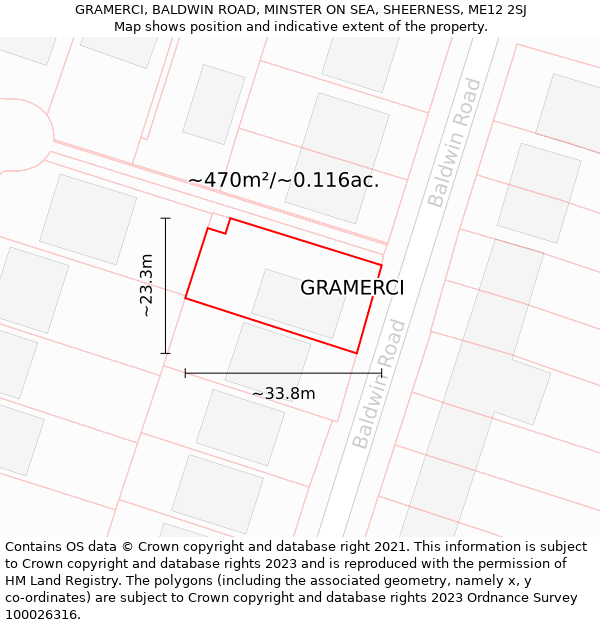 GRAMERCI, BALDWIN ROAD, MINSTER ON SEA, SHEERNESS, ME12 2SJ: Plot and title map