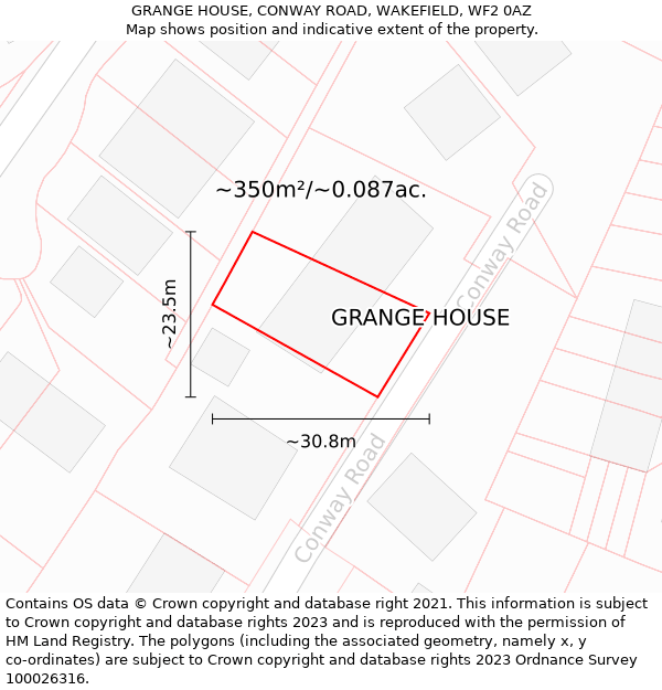 GRANGE HOUSE, CONWAY ROAD, WAKEFIELD, WF2 0AZ: Plot and title map