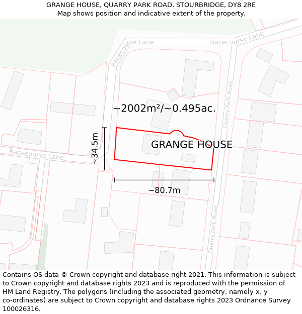 GRANGE HOUSE, QUARRY PARK ROAD, STOURBRIDGE, DY8 2RE: Plot and title map