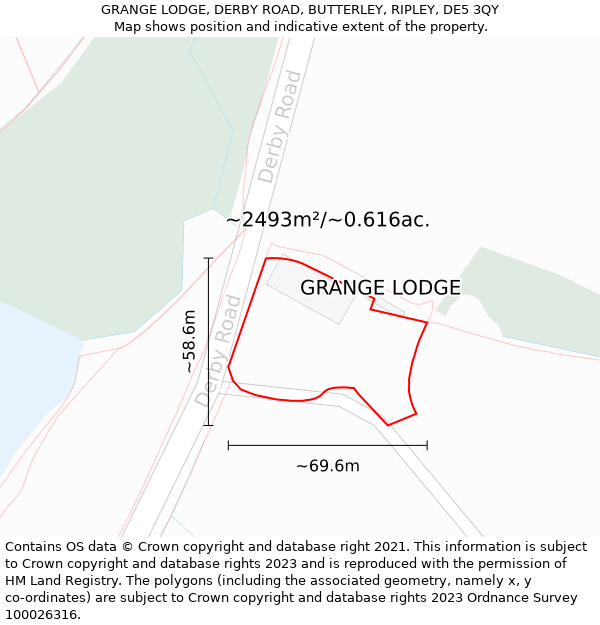 GRANGE LODGE, DERBY ROAD, BUTTERLEY, RIPLEY, DE5 3QY: Plot and title map