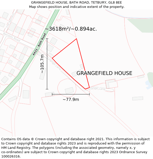 GRANGEFIELD HOUSE, BATH ROAD, TETBURY, GL8 8EE: Plot and title map