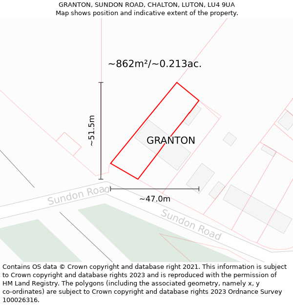 GRANTON, SUNDON ROAD, CHALTON, LUTON, LU4 9UA: Plot and title map