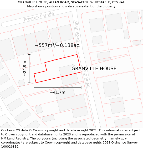 GRANVILLE HOUSE, ALLAN ROAD, SEASALTER, WHITSTABLE, CT5 4AH: Plot and title map