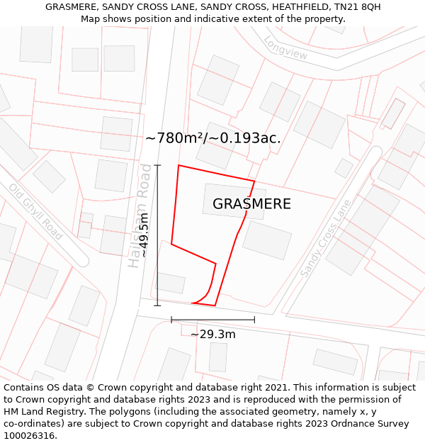 GRASMERE, SANDY CROSS LANE, SANDY CROSS, HEATHFIELD, TN21 8QH: Plot and title map