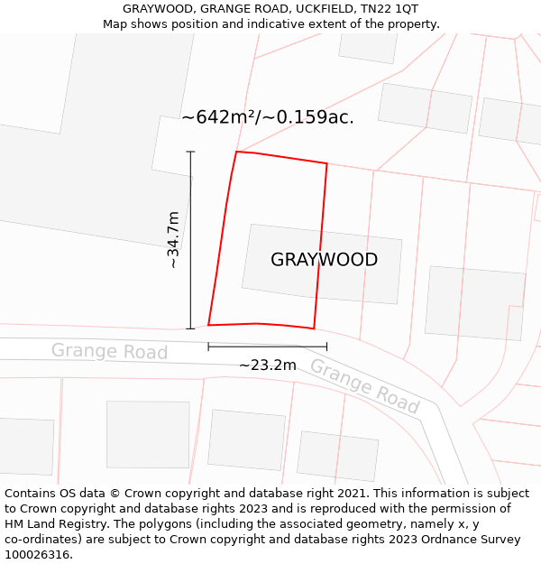 GRAYWOOD, GRANGE ROAD, UCKFIELD, TN22 1QT: Plot and title map