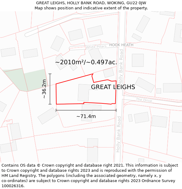 GREAT LEIGHS, HOLLY BANK ROAD, WOKING, GU22 0JW: Plot and title map