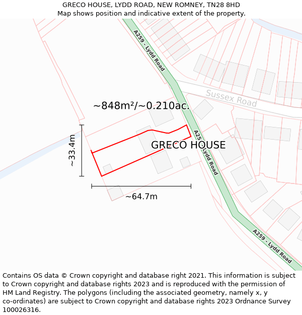 GRECO HOUSE, LYDD ROAD, NEW ROMNEY, TN28 8HD: Plot and title map
