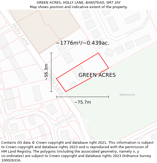 GREEN ACRES, HOLLY LANE, BANSTEAD, SM7 2AY: Plot and title map