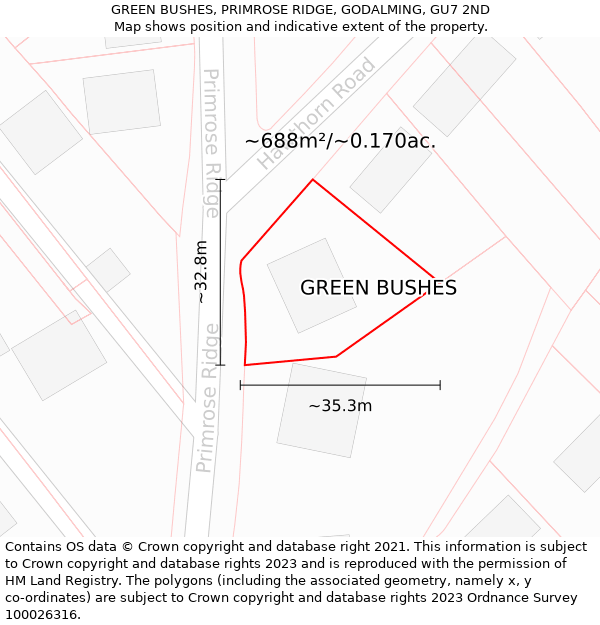 GREEN BUSHES, PRIMROSE RIDGE, GODALMING, GU7 2ND: Plot and title map