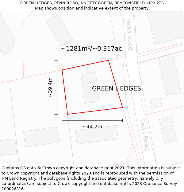 GREEN HEDGES, PENN ROAD, KNOTTY GREEN, BEACONSFIELD, HP9 2TS: Plot and title map