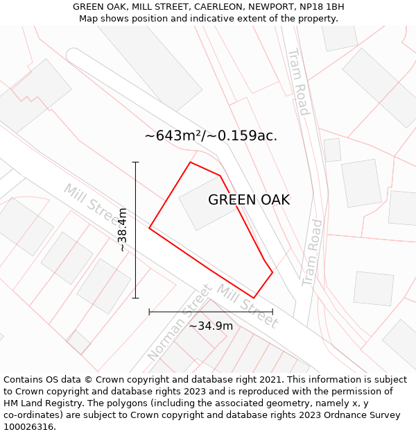 GREEN OAK, MILL STREET, CAERLEON, NEWPORT, NP18 1BH: Plot and title map