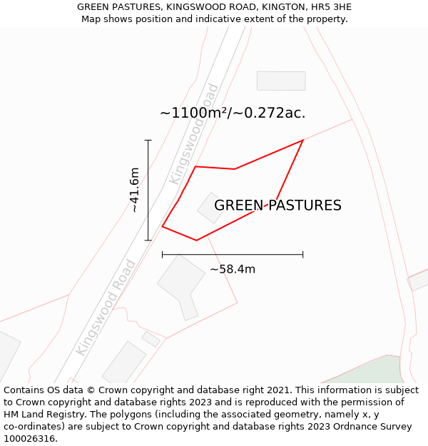 GREEN PASTURES, KINGSWOOD ROAD, KINGTON, HR5 3HE: Plot and title map