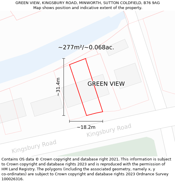 GREEN VIEW, KINGSBURY ROAD, MINWORTH, SUTTON COLDFIELD, B76 9AG: Plot and title map