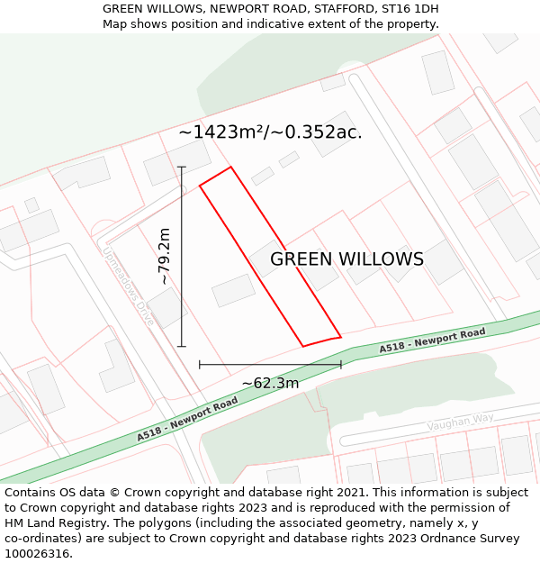 GREEN WILLOWS, NEWPORT ROAD, STAFFORD, ST16 1DH: Plot and title map