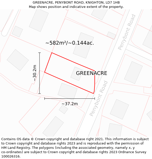 GREENACRE, PENYBONT ROAD, KNIGHTON, LD7 1HB: Plot and title map
