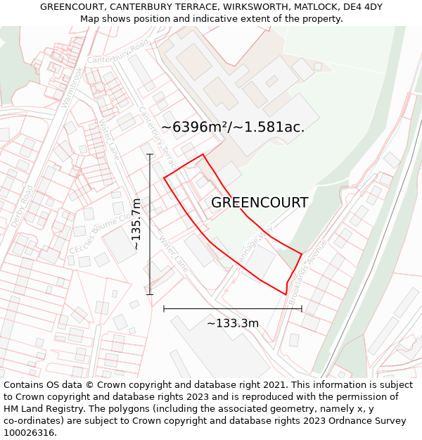 GREENCOURT, CANTERBURY TERRACE, WIRKSWORTH, MATLOCK, DE4 4DY: Plot and title map