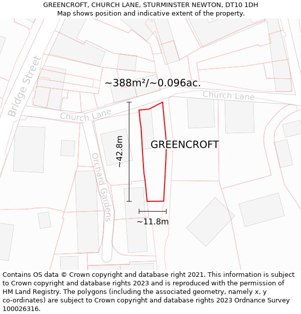 GREENCROFT, CHURCH LANE, STURMINSTER NEWTON, DT10 1DH: Plot and title map