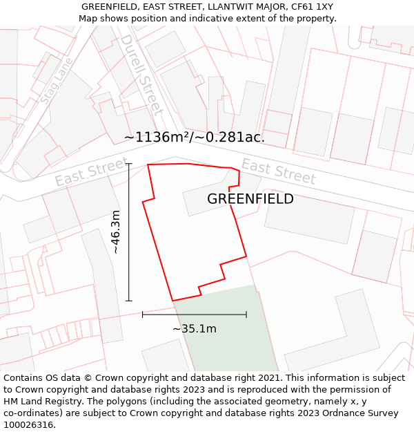 GREENFIELD, EAST STREET, LLANTWIT MAJOR, CF61 1XY: Plot and title map