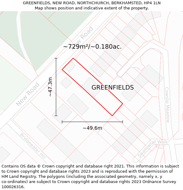 GREENFIELDS, NEW ROAD, NORTHCHURCH, BERKHAMSTED, HP4 1LN: Plot and title map