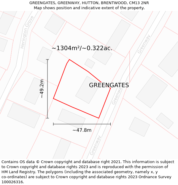 GREENGATES, GREENWAY, HUTTON, BRENTWOOD, CM13 2NR: Plot and title map