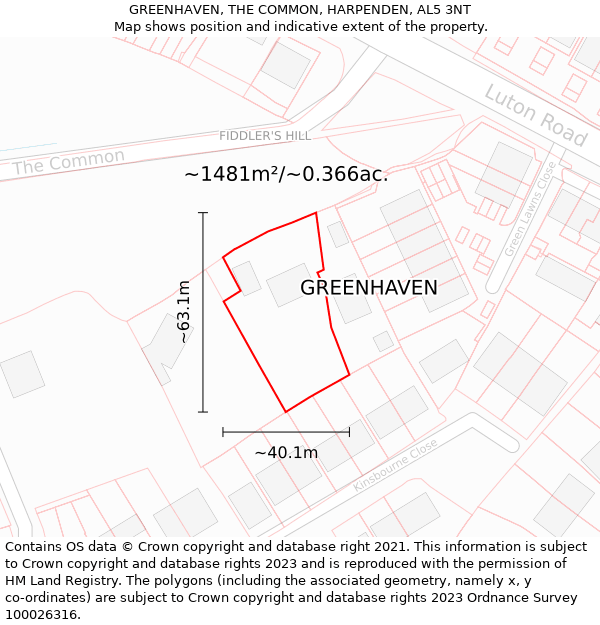 GREENHAVEN, THE COMMON, HARPENDEN, AL5 3NT: Plot and title map