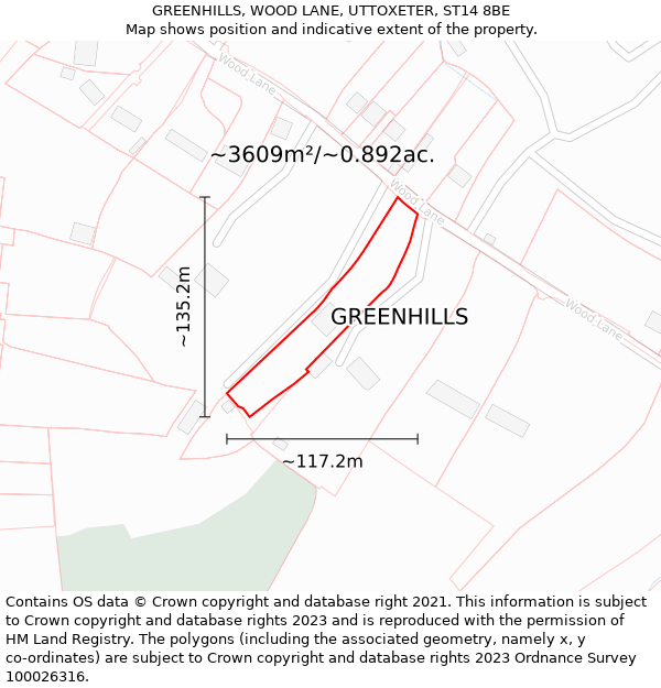 GREENHILLS, WOOD LANE, UTTOXETER, ST14 8BE: Plot and title map