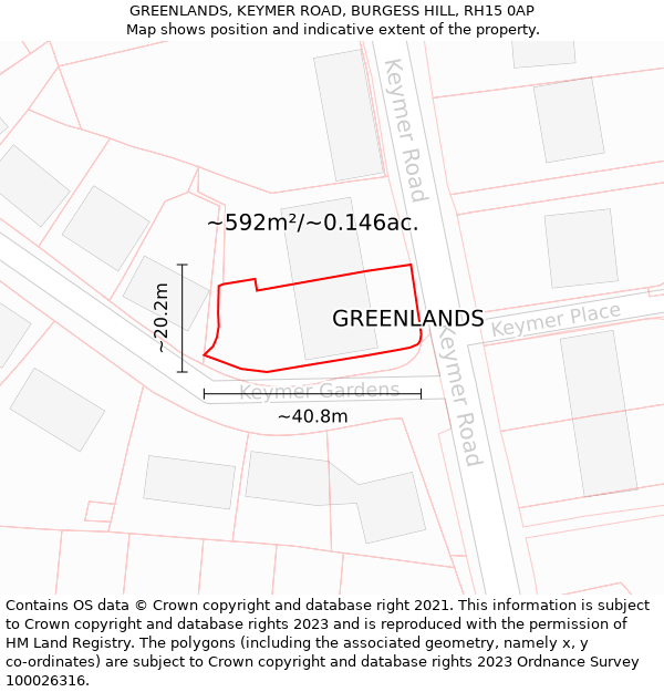 GREENLANDS, KEYMER ROAD, BURGESS HILL, RH15 0AP: Plot and title map