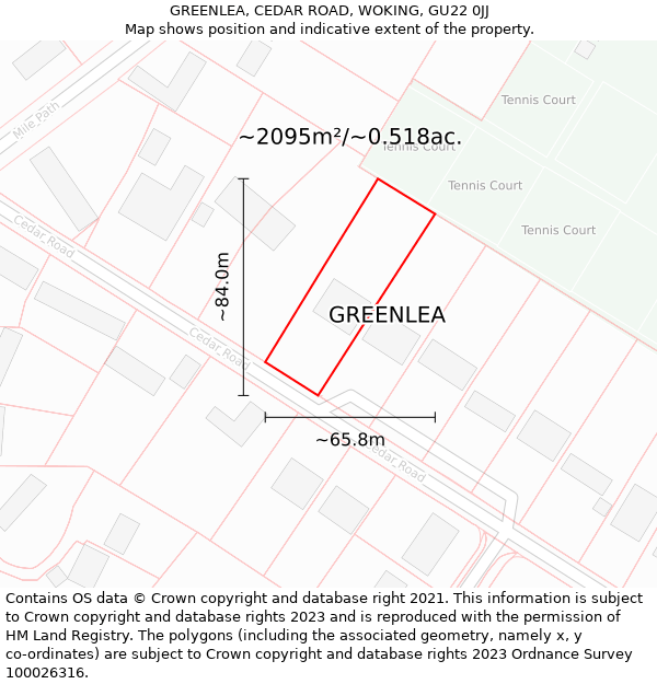 GREENLEA, CEDAR ROAD, WOKING, GU22 0JJ: Plot and title map
