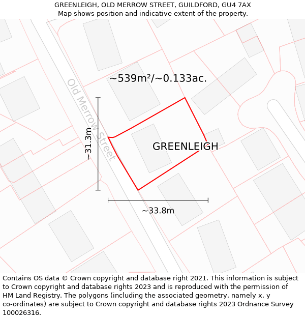 GREENLEIGH, OLD MERROW STREET, GUILDFORD, GU4 7AX: Plot and title map