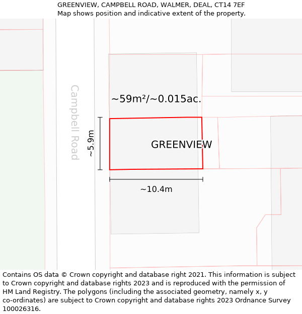 GREENVIEW, CAMPBELL ROAD, WALMER, DEAL, CT14 7EF: Plot and title map