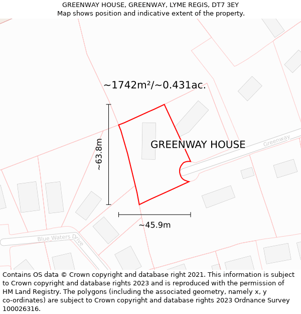 GREENWAY HOUSE, GREENWAY, LYME REGIS, DT7 3EY: Plot and title map