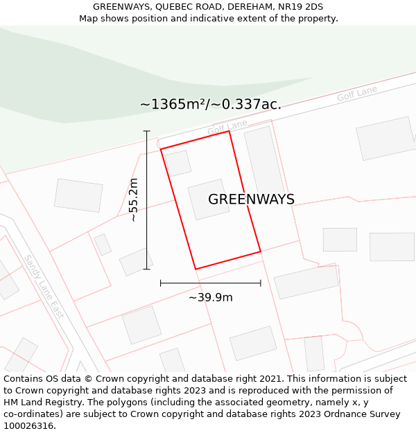 GREENWAYS, QUEBEC ROAD, DEREHAM, NR19 2DS: Plot and title map