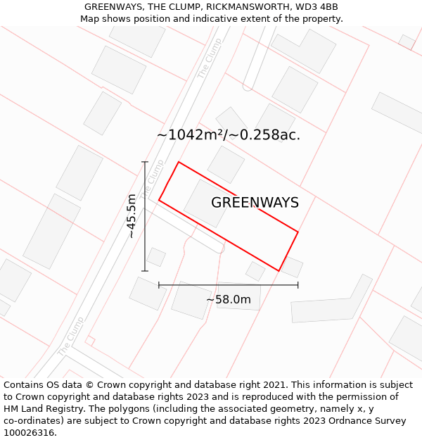 GREENWAYS, THE CLUMP, RICKMANSWORTH, WD3 4BB: Plot and title map