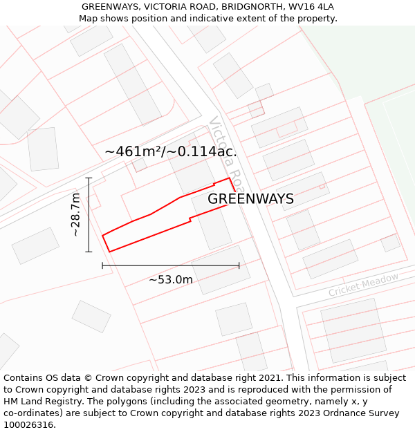 GREENWAYS, VICTORIA ROAD, BRIDGNORTH, WV16 4LA: Plot and title map