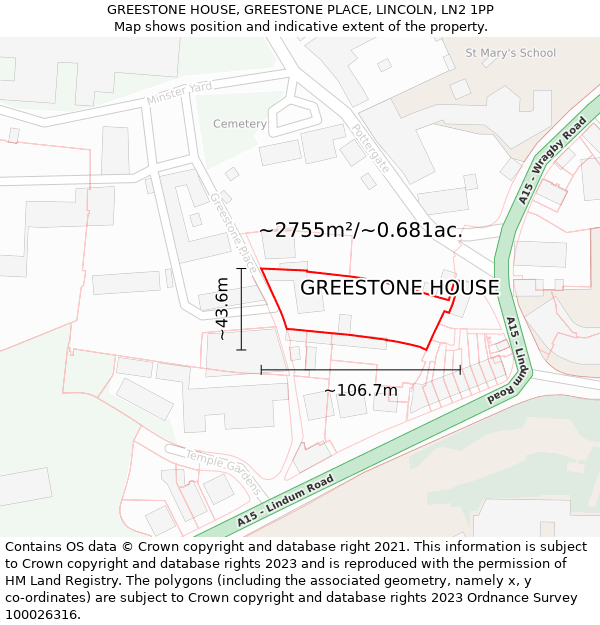 GREESTONE HOUSE, GREESTONE PLACE, LINCOLN, LN2 1PP: Plot and title map