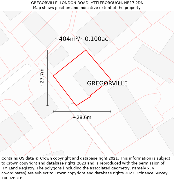 GREGORVILLE, LONDON ROAD, ATTLEBOROUGH, NR17 2DN: Plot and title map