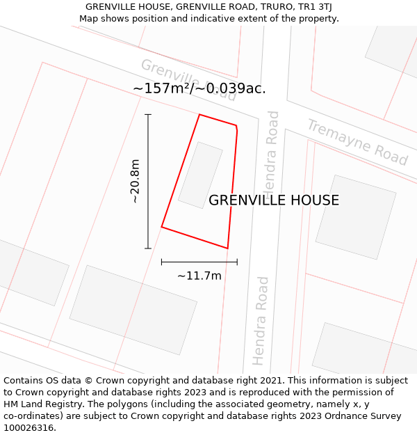 GRENVILLE HOUSE, GRENVILLE ROAD, TRURO, TR1 3TJ: Plot and title map