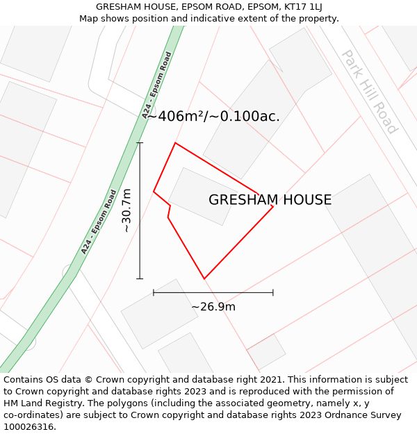 GRESHAM HOUSE, EPSOM ROAD, EPSOM, KT17 1LJ: Plot and title map